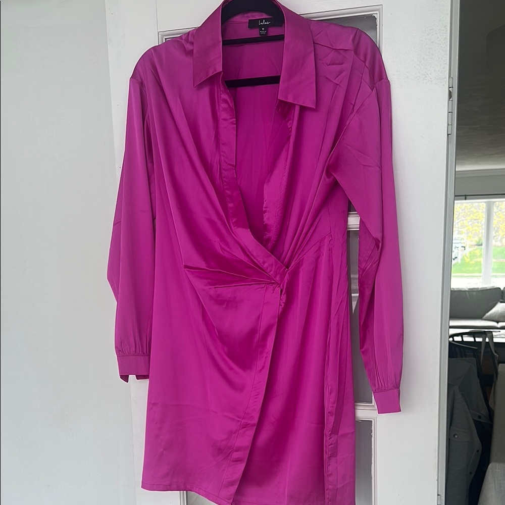 Fuchsia Satin Wrap Dress